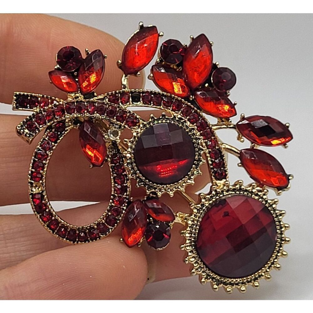 Napier Red Crystal Brooch 2in